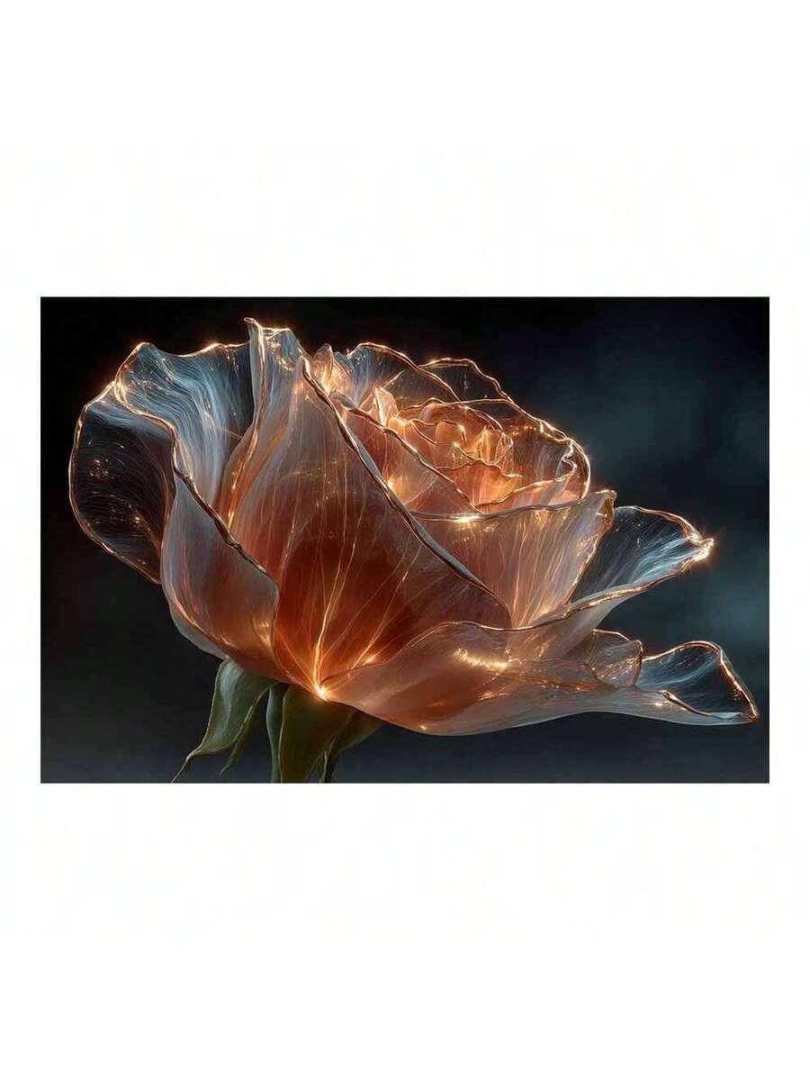 Glowing orange rose canvas wall art with dark botanical background