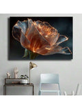 Orange and gold rose wall art above console in workspace corner