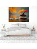 Autumn bonsai canvas print above white bed in serene bedroom