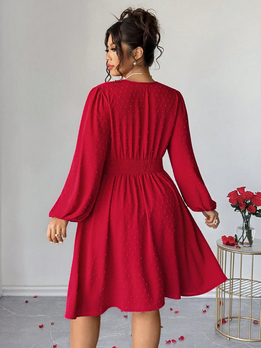 Elevate your special occasion style with this stunning red dress that celebrates curves with confidence! The flattering V-neckline draws the eye upward while the intricate 3D floral embellishments add romantic dimension and texture. Crafted in plus sizes, this dress combines elegance with playful charm—perfect for weddings, date nights, or any moment worth dressing up for. The rich red hue commands attention while the dimensional florals keep things interesting. Slip into sophistication and let your persona