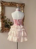 Pink floral sequin mini dress with fitted bodice