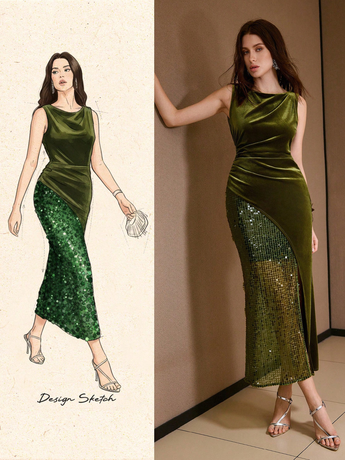 Make a statement in this show-stopping velvet patchwork sequin dress that's equal parts glamorous and fun. The ruched waist flatters your silhouette while the thigh-high split adds a flirty edge to every step. Luxe velvet meets sparkly sequin panels for a texture-rich look that catches the light and turns heads. Perfect for nights when you want to feel confident, fabulous, and ready to dance the night away.