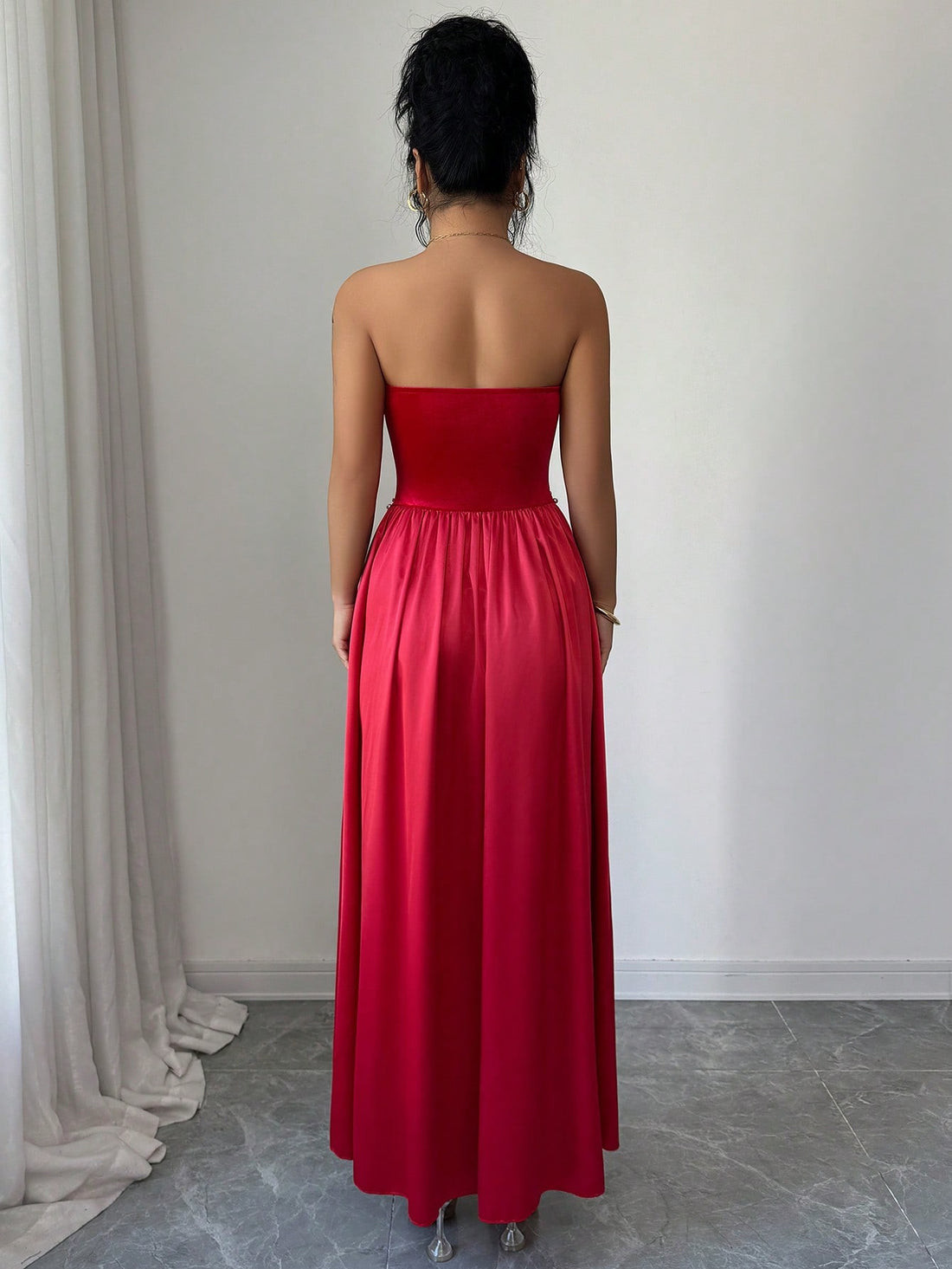 Slip into pure sparkle with this strapless knit dress that's ready to steal the show at every holiday bash. Crafted from soft, luxurious knit fabric, it hugs you in all the right ways while the dazzling rhinestone embellishments catch the light with every move. The elegant strapless neckline keeps things chic and sophisticated, making it the perfect choice for winter celebrations, festive gatherings, and those moments when you want to feel absolutely fabulous. Whether you're dancing at a holiday party or si