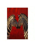 Zebra pair canvas wall art with red black and white background