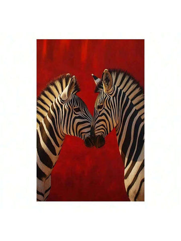 Zebra pair canvas wall art with red black and white background