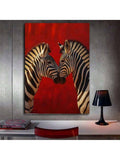Zebra wall art on concrete wall above desk