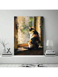 Calico cat canvas print in white room mockup