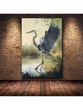 Heron bird canvas print on brick wall mockup