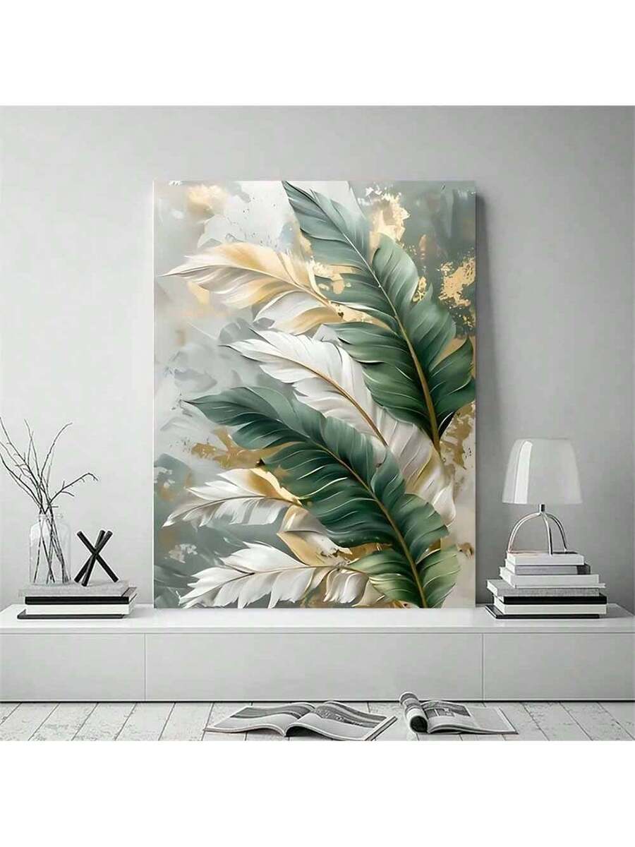Botanical leaf canvas print in white room mockup