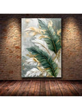 Tropical leaf canvas print on brick wall mockup