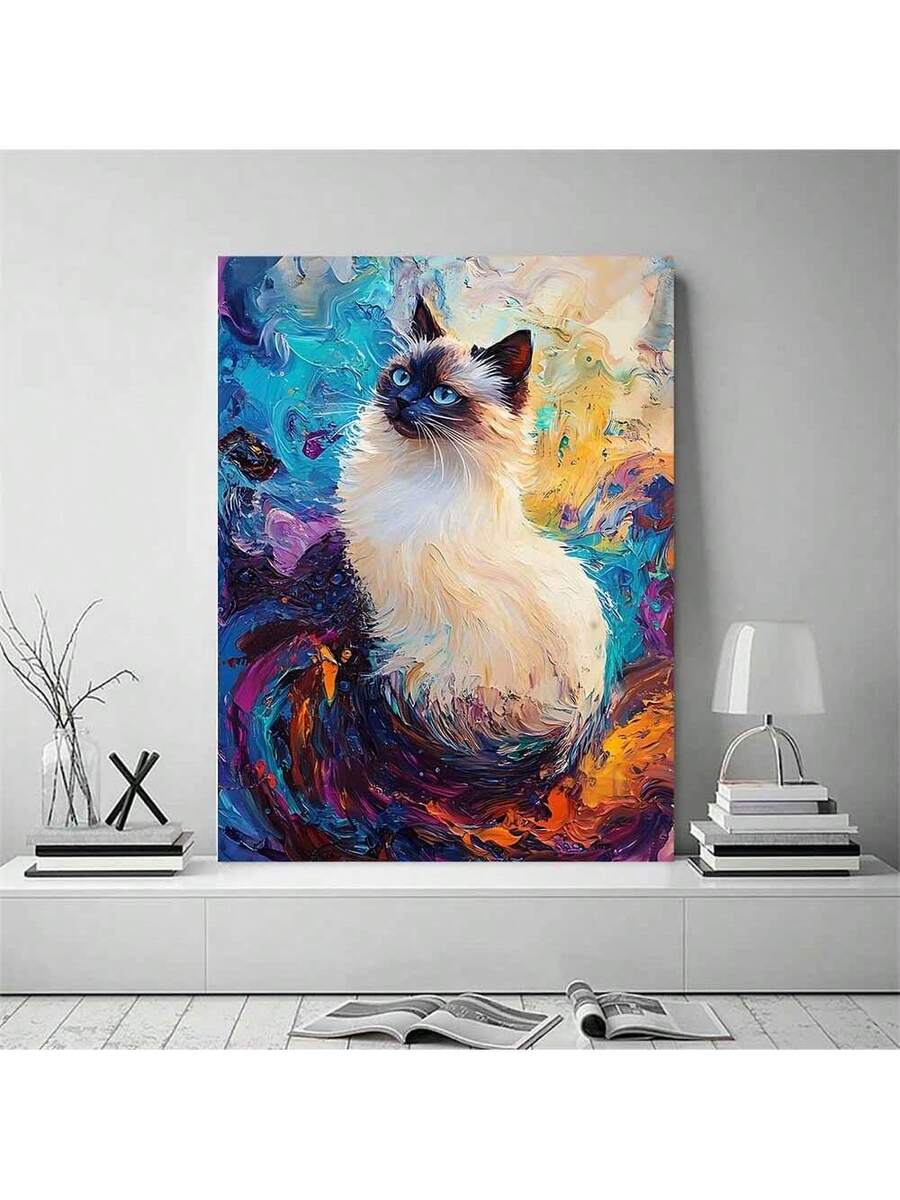 Cat portrait canvas print in white room mockup