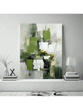 Green abstract canvas print in white room mockup