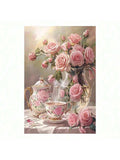 Pink rose tea still life canvas wall art