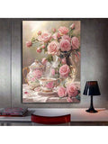 Romantic rose still life wall art on concrete wall