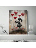 Girl with hearts wall art in white room mockup