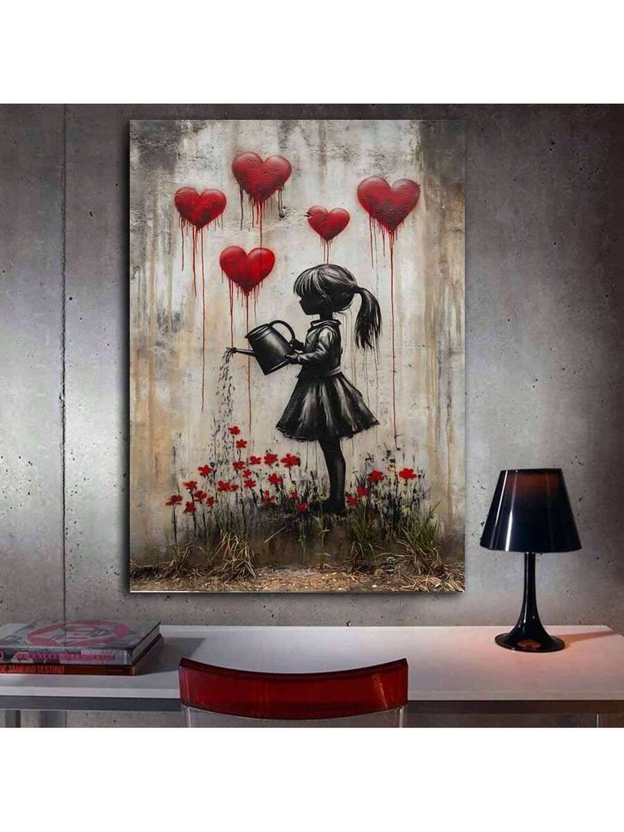 Urban heart street art print on concrete wall