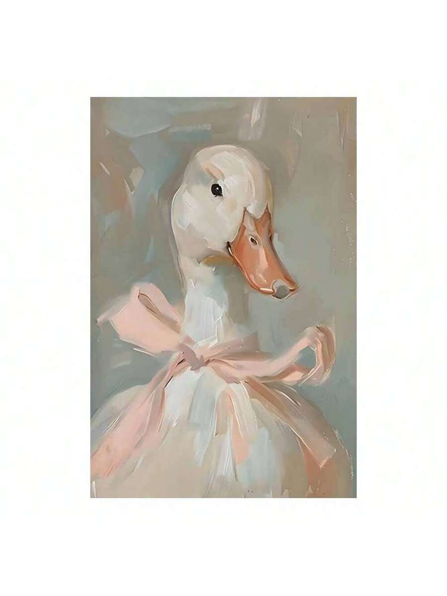 Pastel white duck portrait canvas wall art with peach bow