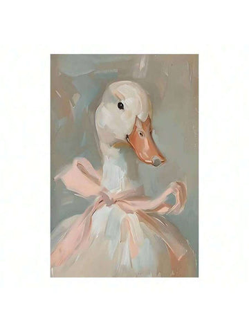 Pastel white duck portrait canvas wall art with peach bow