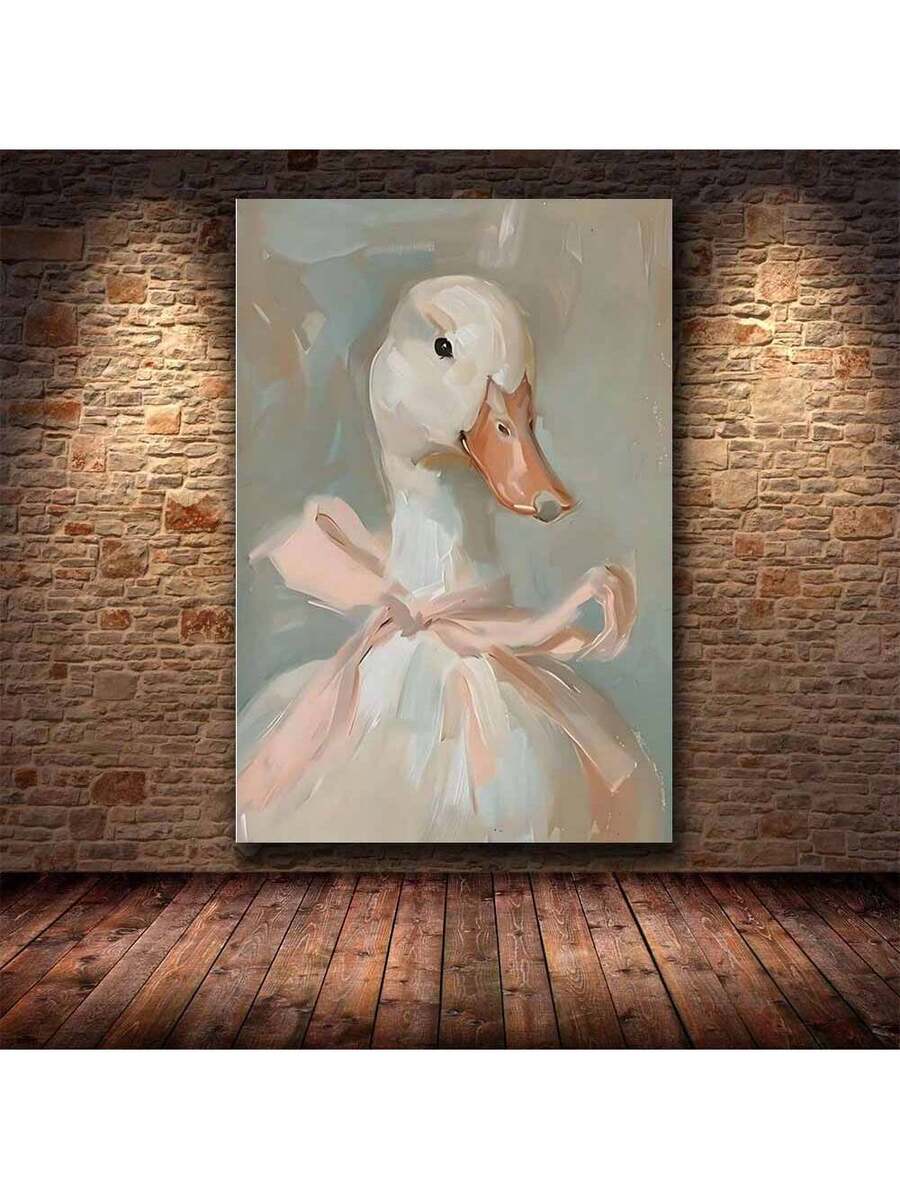 Duck canvas print on brick wall room mockup