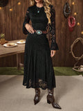 Side view of women's formal lace dress for party events