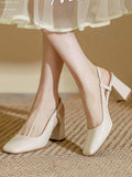 vintage peep toe block heel pumps image 10 showing visible heel, toe, strap, color, and material details