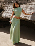 Fabric detail of Minimalist Asymmetric Collar Cropped Top and Skirt Set for Women - Chic Solid Color Ensemble for women co-ord styling