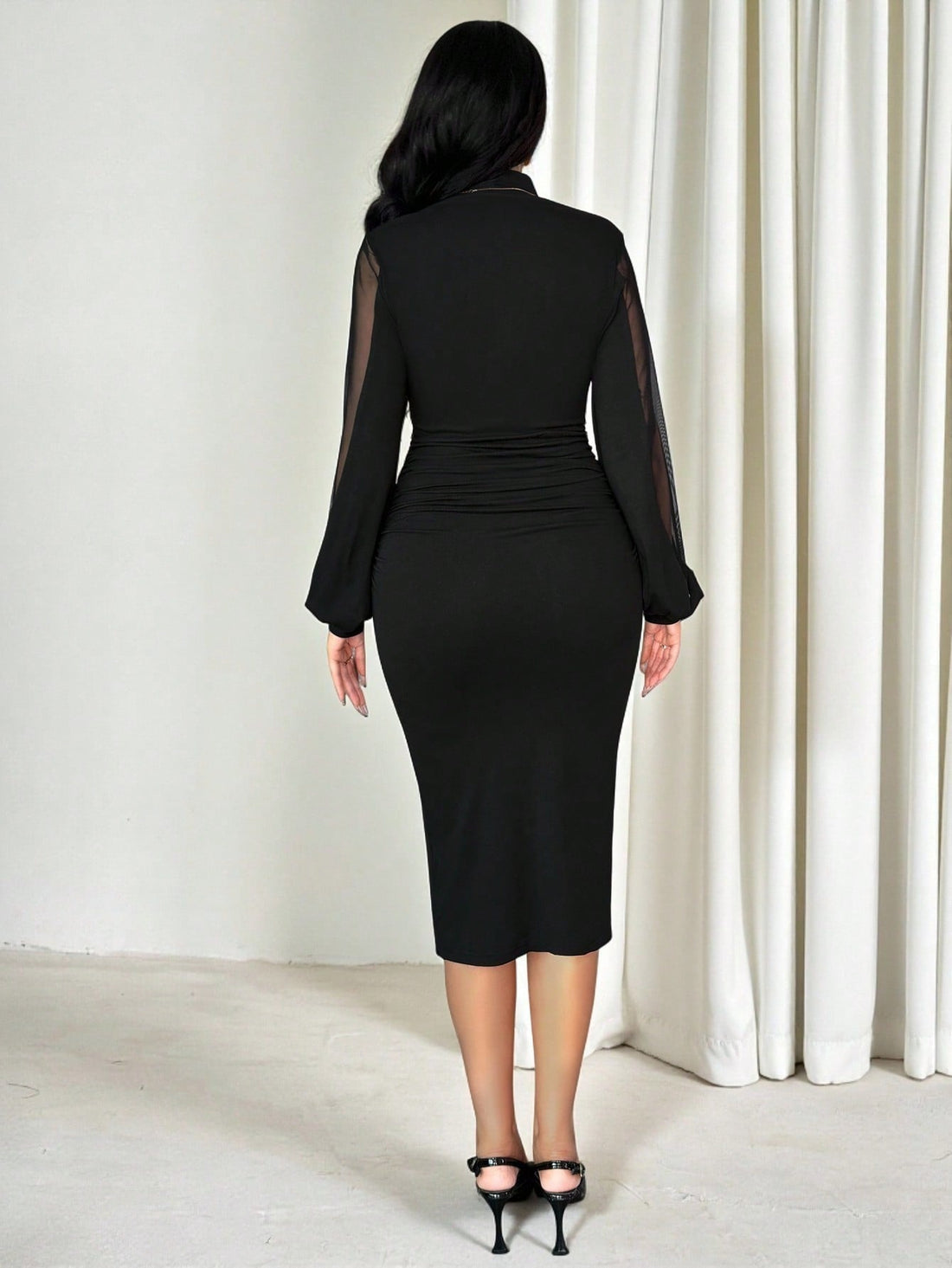 Elevate your seasonal wardrobe with this sophisticated pleated turtleneck bodycon dress, designed for those who appreciate refined elegance. The form-fitting silhouette flatters your figure while the high neckline provides understated sophistication. Intricate beaded detailing adds a touch of glamour without overwhelming the design. Perfect for autumn and winter gatherings, this dress transitions seamlessly from cocktail parties to upscale events. The pleated construction creates subtle texture and movement