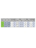 Size chart for orange sequin fringe costume set showing S M and L measurements