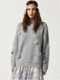 Front view of Chic 3D Floral Loose Knit Sweater for Autumn & Winter - Casual Round Neck Design for autumn styling
