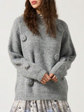 Side profile of Chic 3D Floral Loose Knit Sweater for Autumn & Winter - Casual Round Neck Design casual round neck