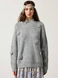 Close-up detail of Chic 3D Floral Loose Knit Sweater for Autumn & Winter - Casual Round Neck Design 3D floral knit texture