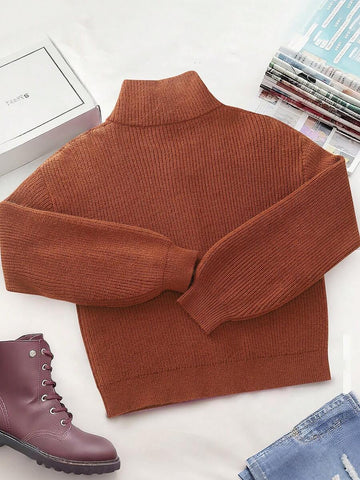 Front view of Vintage High-Collar Zip-Up Chunky Knit Cardigan for Women - Casual Fashion Essential in Camel color