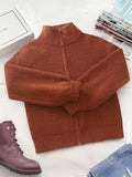 Side profile of Vintage High-Collar Zip-Up Chunky Knit Cardigan for Women - Casual Fashion Essential casual styling