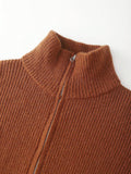 Back view of Vintage High-Collar Zip-Up Chunky Knit Cardigan for Women - Casual Fashion Essential showing overall fit