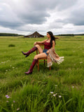 Slip-on view of Stylish Women's Embroidered Knee-High Cowgirl Boots with Block Heels - Perfect for Any Occasion for punk motorcycle boot styling