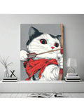 Cute beach character wall art on concrete wall above desk