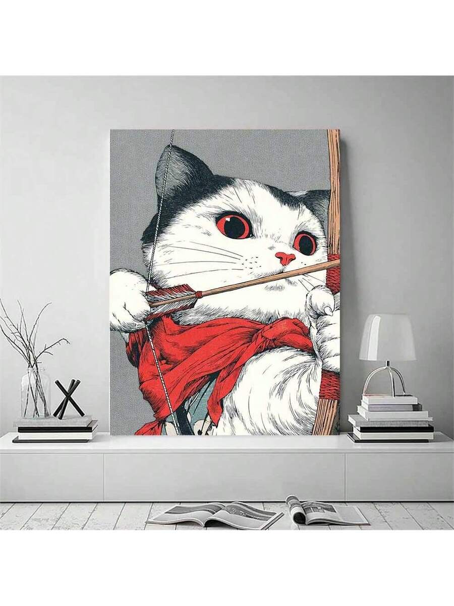 Cute beach character wall art on concrete wall above desk