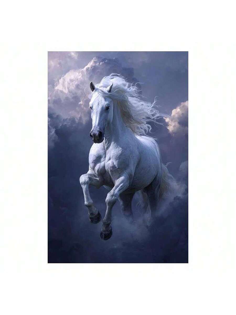 Black horse wall print in white room mockup