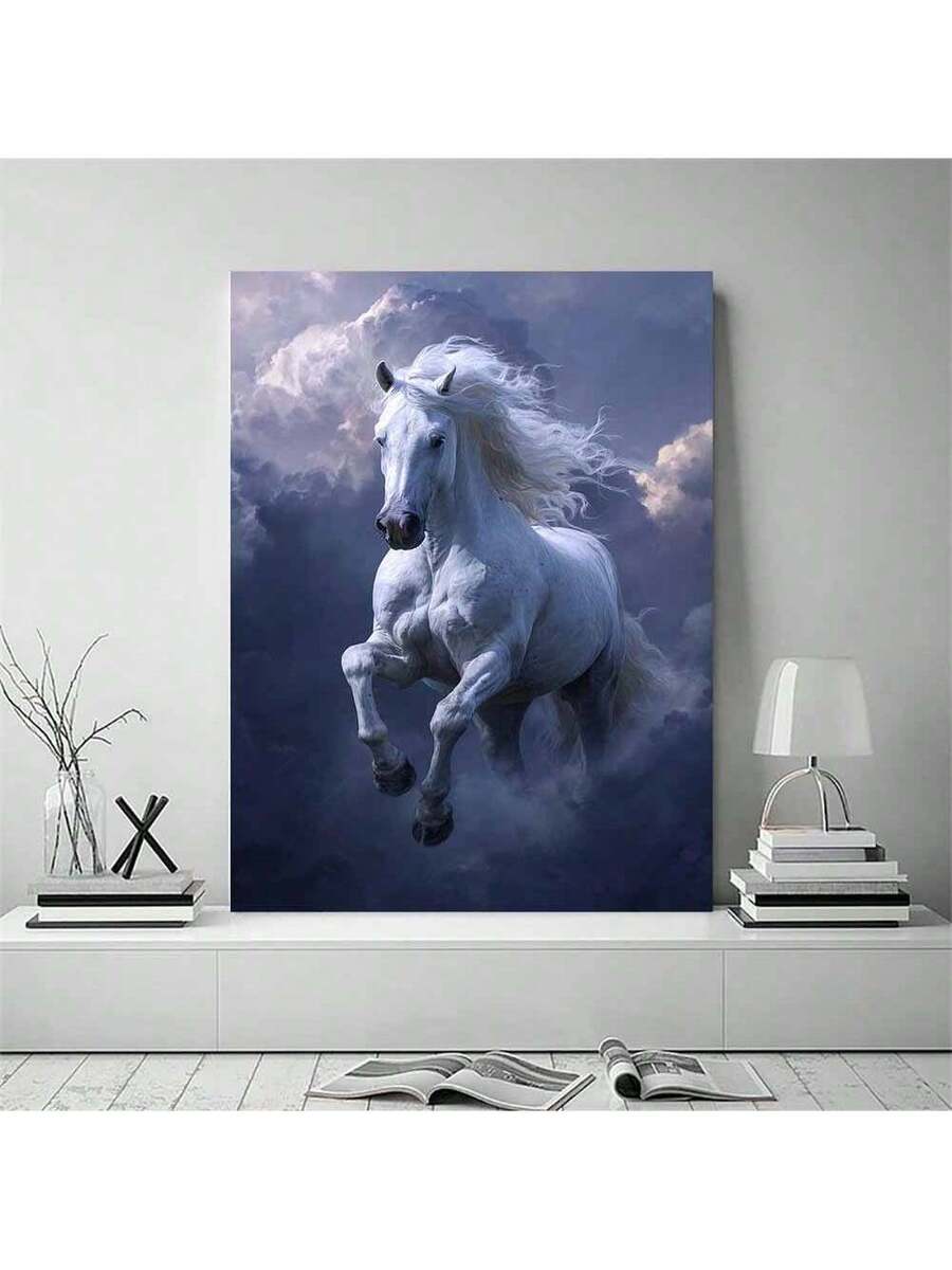 Dark horse sunset wall art on concrete wall
