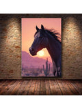 Black horse sunset canvas wall art with desert background