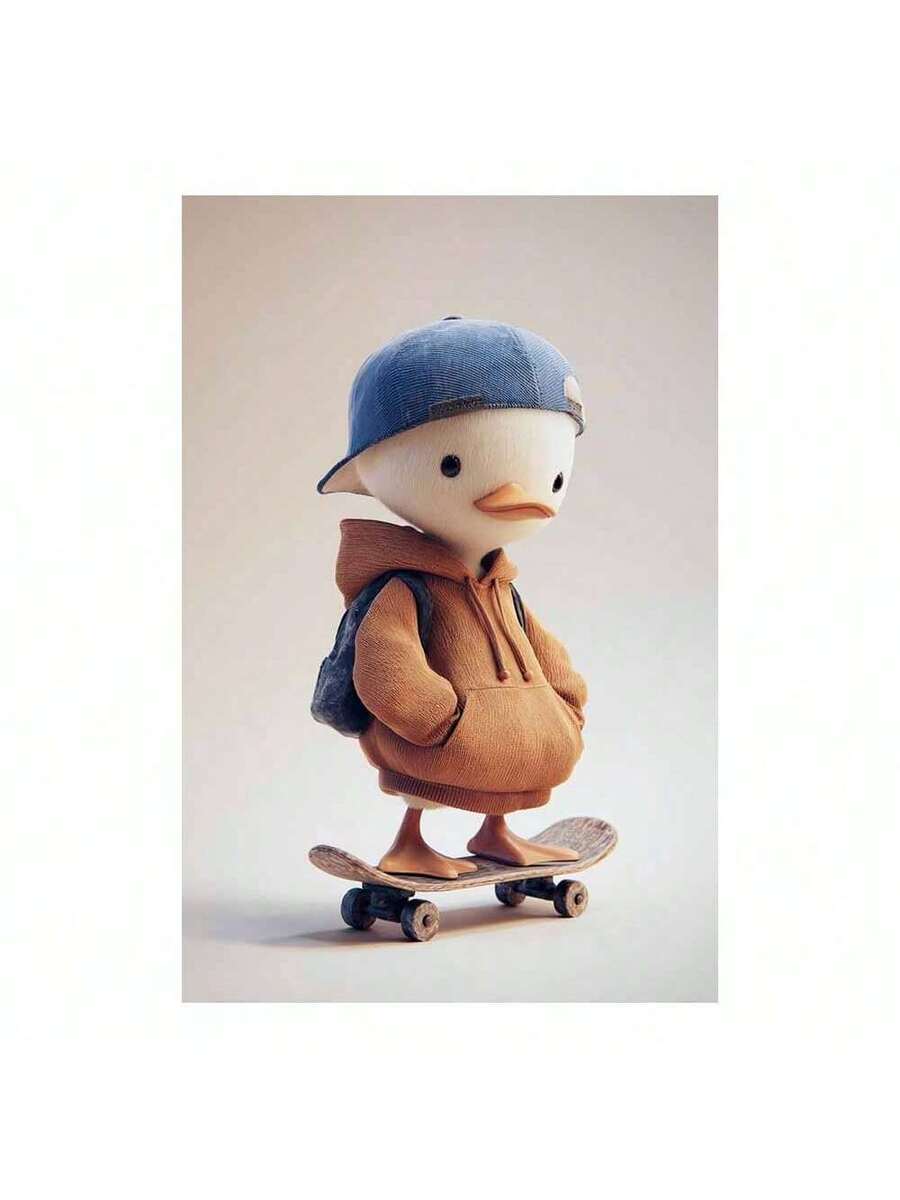 Duck skateboard wall print in white room mockup