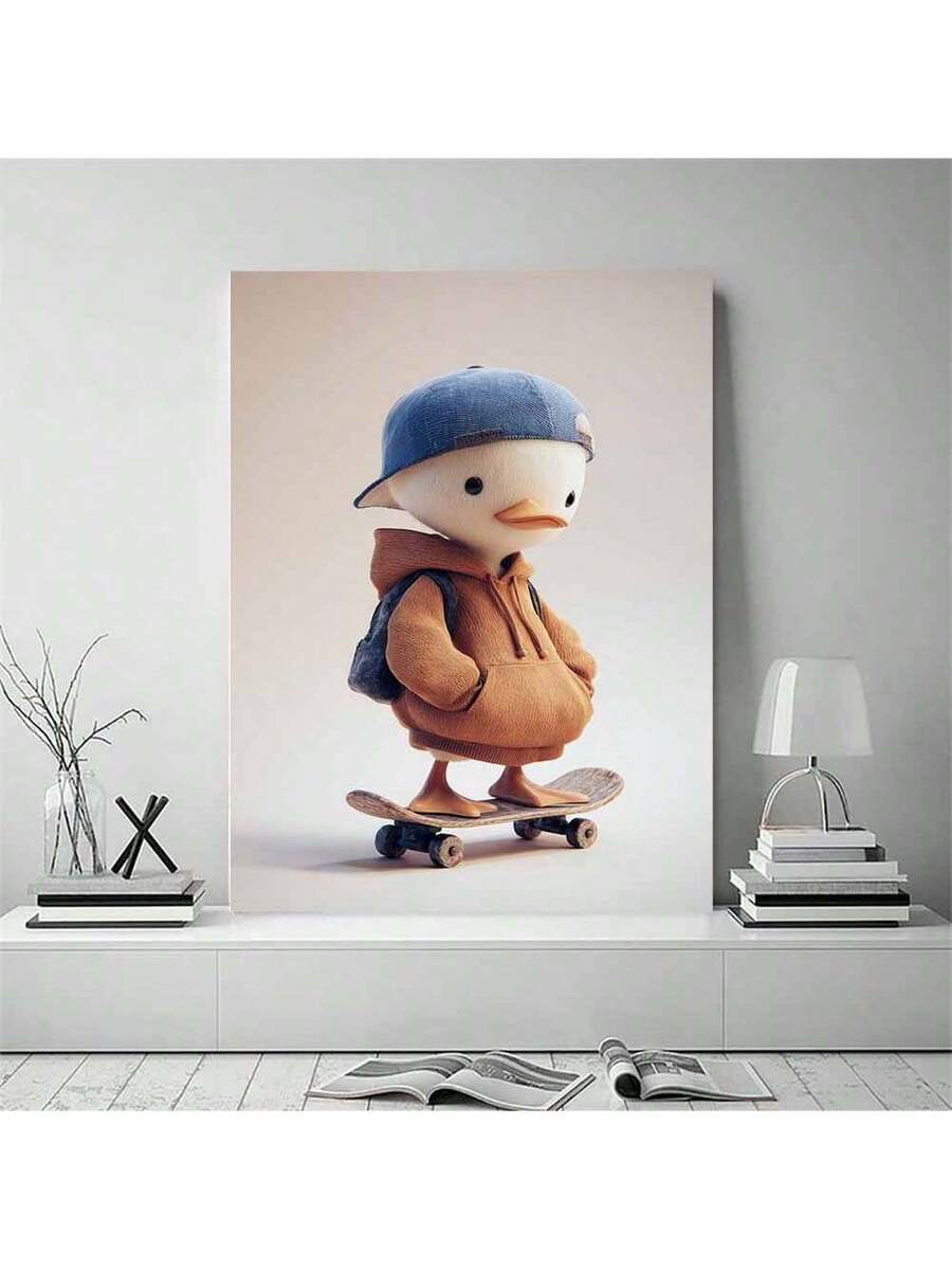 Hoodie duck skateboard wall art on concrete wall