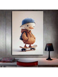 Duck skateboard canvas print on brick wall mockup