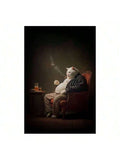 Smoking cat wall print in white room mockup