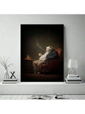 Dramatic smoking cat portrait on concrete wall