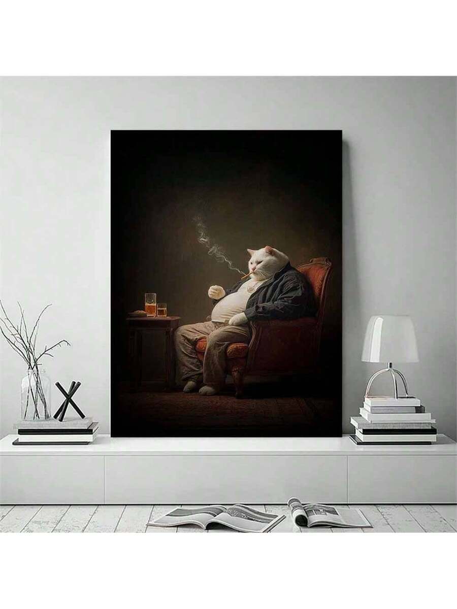 Dramatic smoking cat portrait on concrete wall