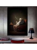 Smoking cat canvas print on brick wall mockup