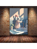 Golden retriever toilet scene funny canvas wall art