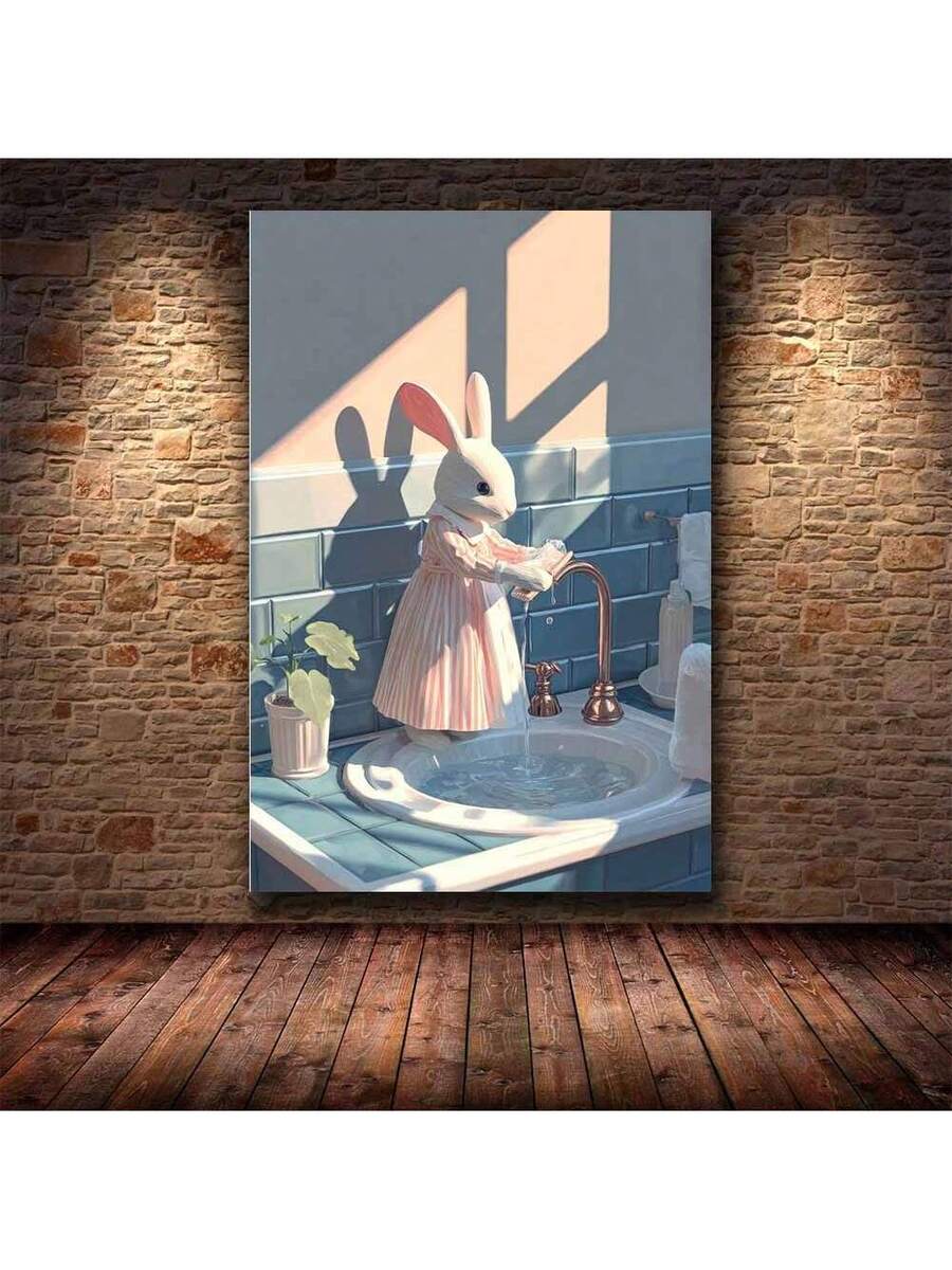 Golden retriever toilet scene funny canvas wall art