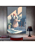White horse canvas print on brick wall mockup